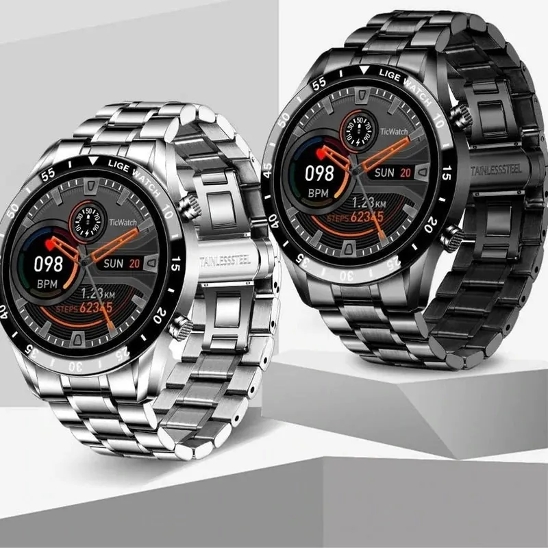 Smartwatch de Luxo com Pulseira de Aço e Bluetooth