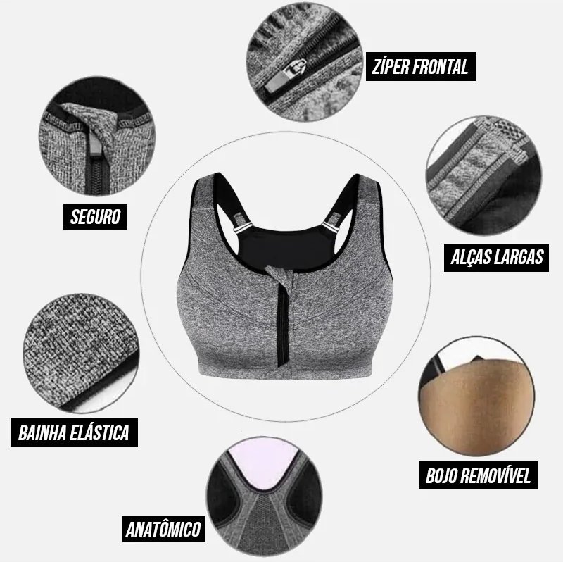 Top Esportivo Feminino de Alta Sustentação com Bojo