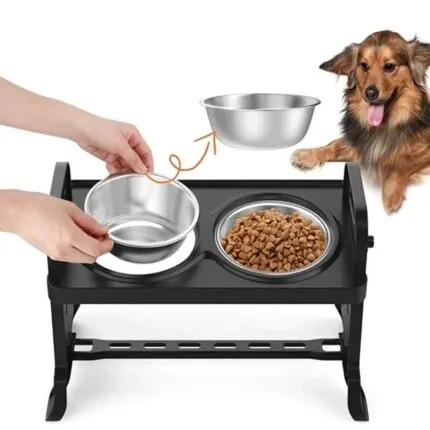 Comedouro Elevado Ajustavel Duplo Para Caes E Gato