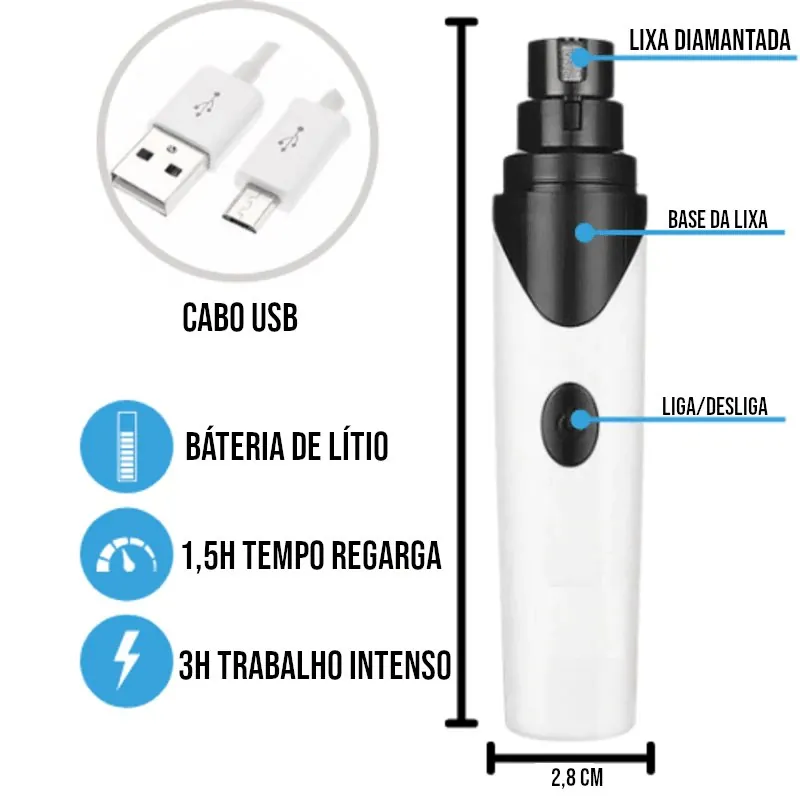 Lixador de Unha Elétrico USB para Pets Silencioso - Imagem 3