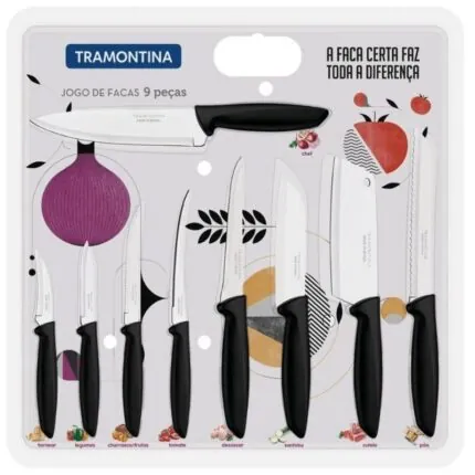 Jogo De Facas Inox Profissional 9 Pecas