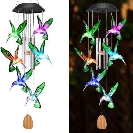 Luminaria Solar Beija Flor Com Luzes Coloridas
