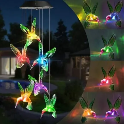 Luminaria Solar Beija Flor Com Luzes Coloridas