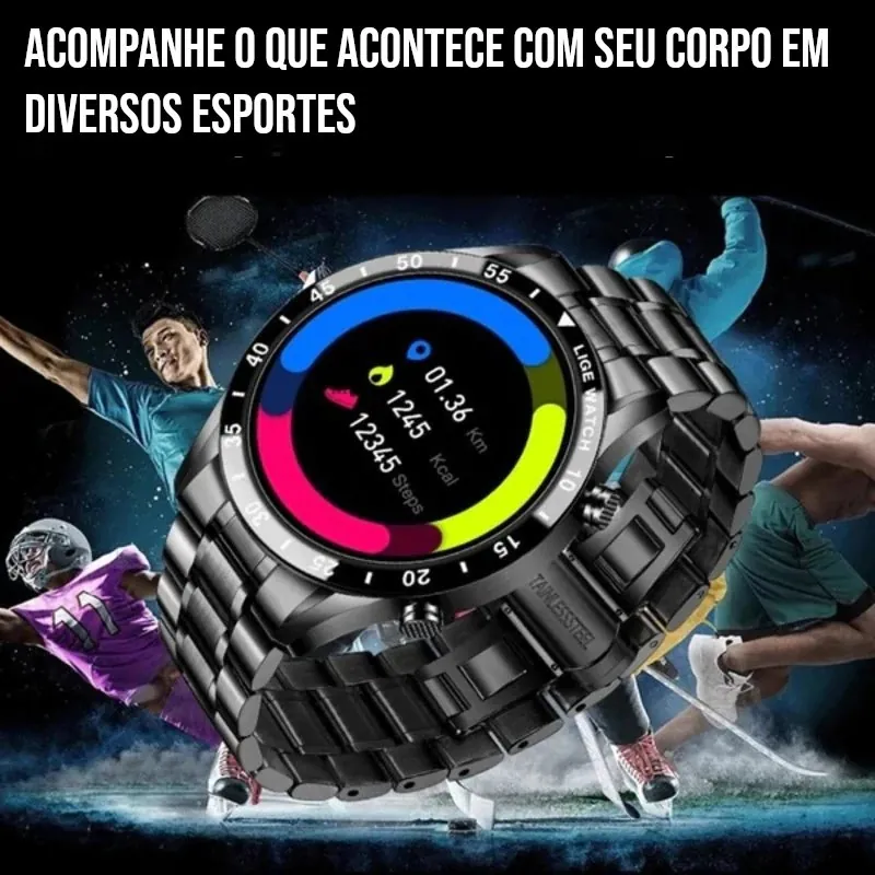 Smartwatch de Luxo com Pulseira de Aço e Bluetooth - Imagem 3