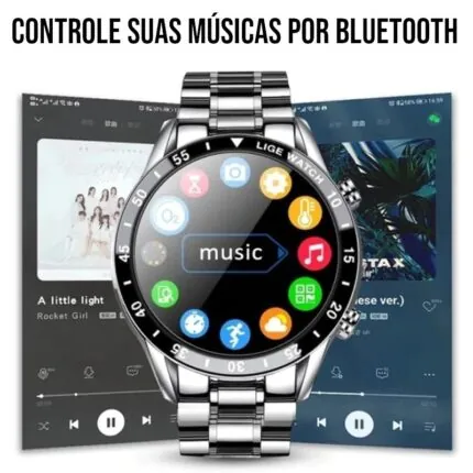 Smartwatch De Luxo Com Pulseira De Aco E Bluetooth
