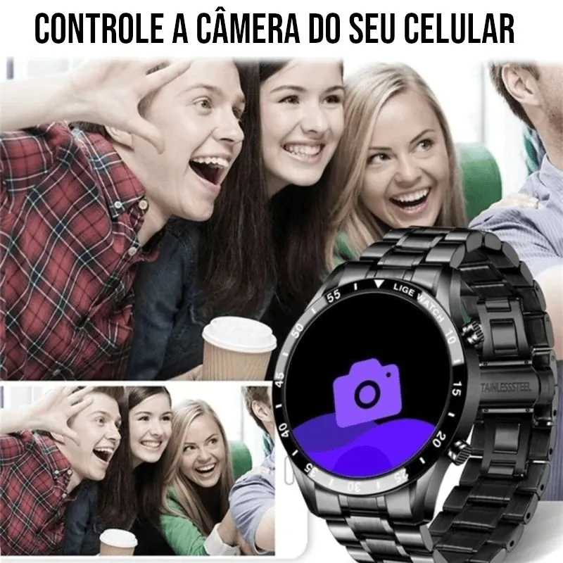 Smartwatch de Luxo com Pulseira de Aço e Bluetooth - Imagem 9