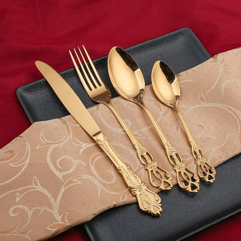 Faqueiro Inox 24 Peças Dourado Luxo para Mesa Posta - Imagem 5