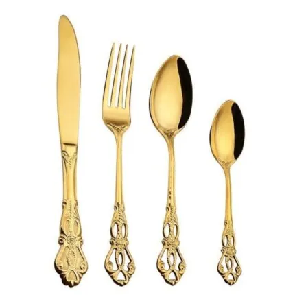 Faqueiro Inox 24 Pecas Dourado Luxo Para Mesa Posta