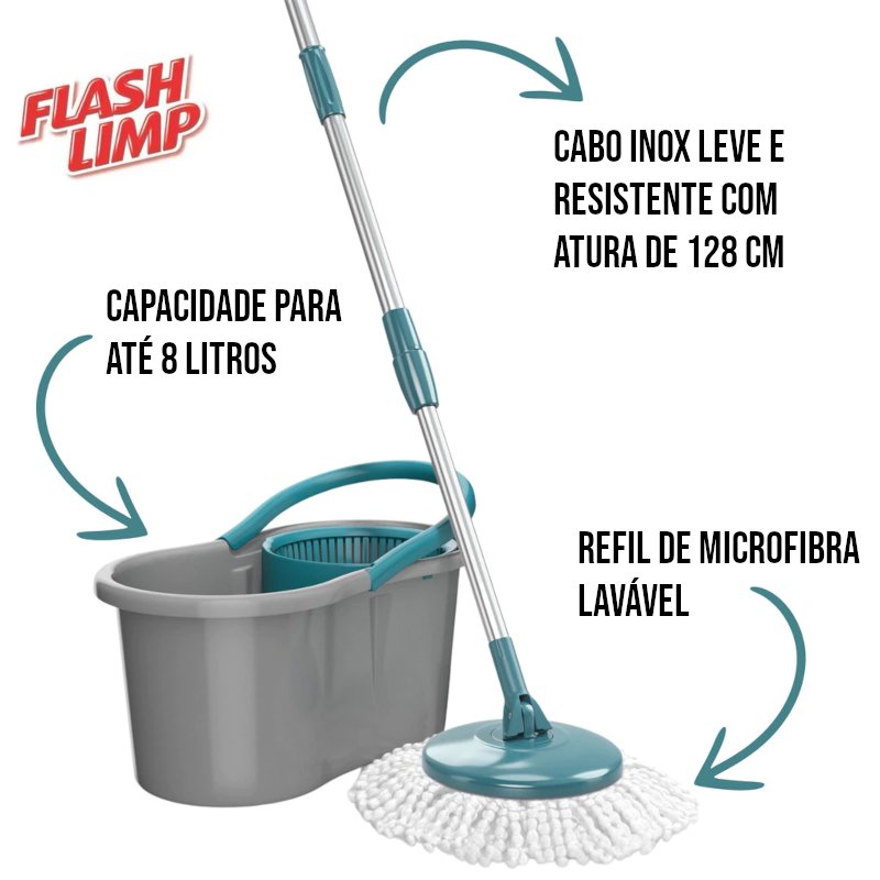 Mop Esfregão Giratório 360 com Balde e Refil Microfibra