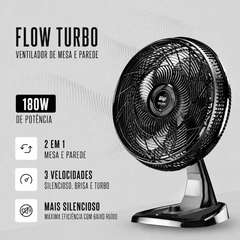 Ventilador Turbo Silencioso Potente com 3 Velocidades