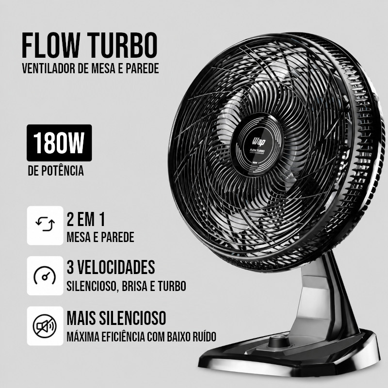 Ventilador Turbo Silencioso Potente com 3 Velocidades