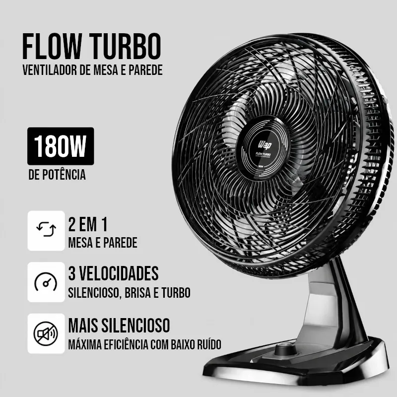 Ventilador Turbo Silencioso Potente com 3 Velocidades