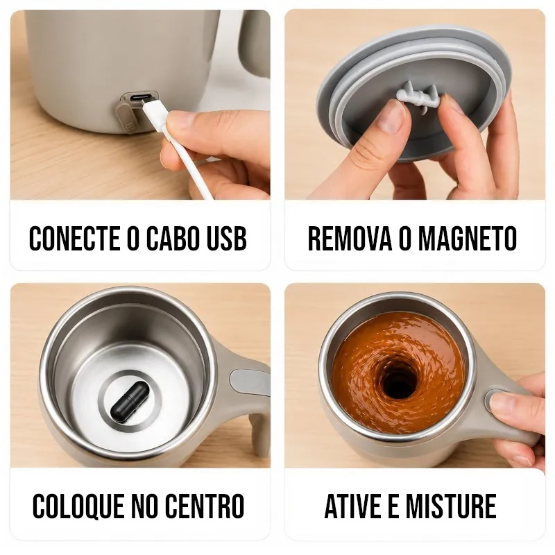 Caneca Mixer Misturadora Elétrica Térmica Recarregável