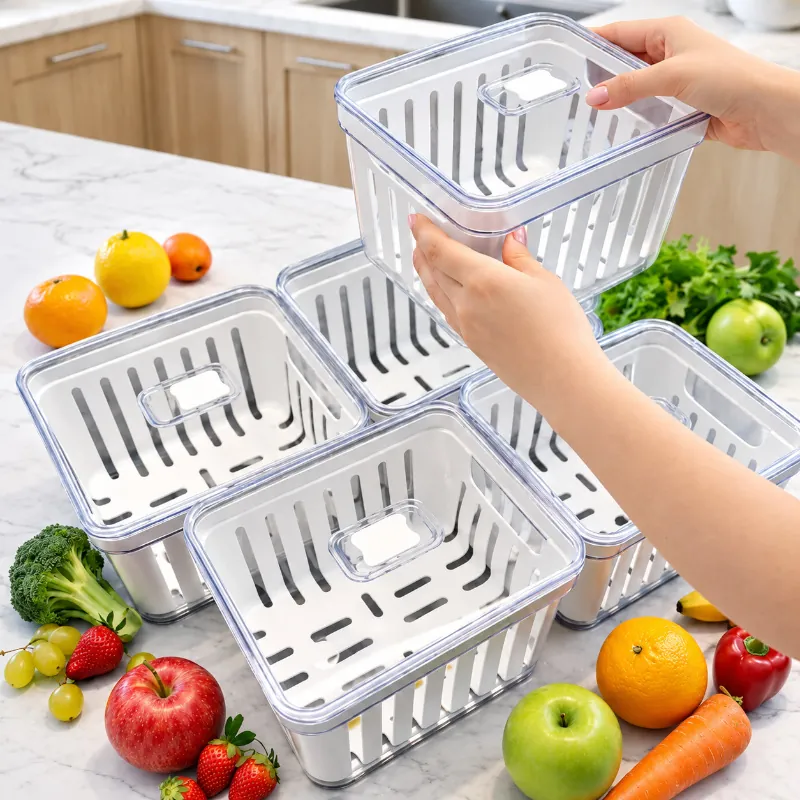 Kit Organizador de Geladeira Acrílico com Tampa para Alimentos